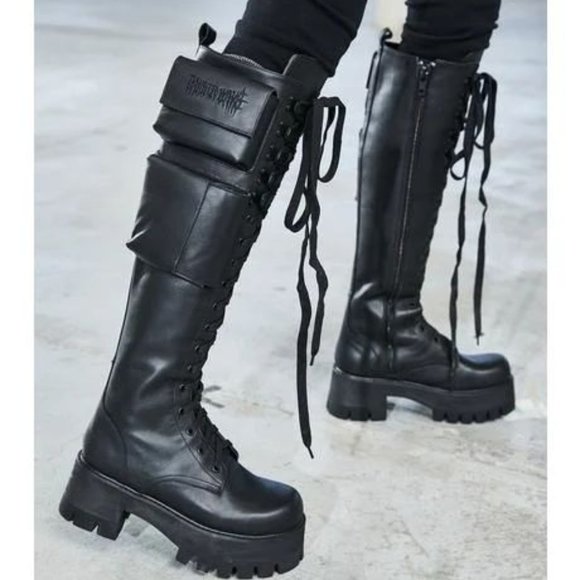 Dollskill Shoes - DARKER WAVS BASSLINE OBSIDIAN POCKET COMBAT BOOTS Size 10